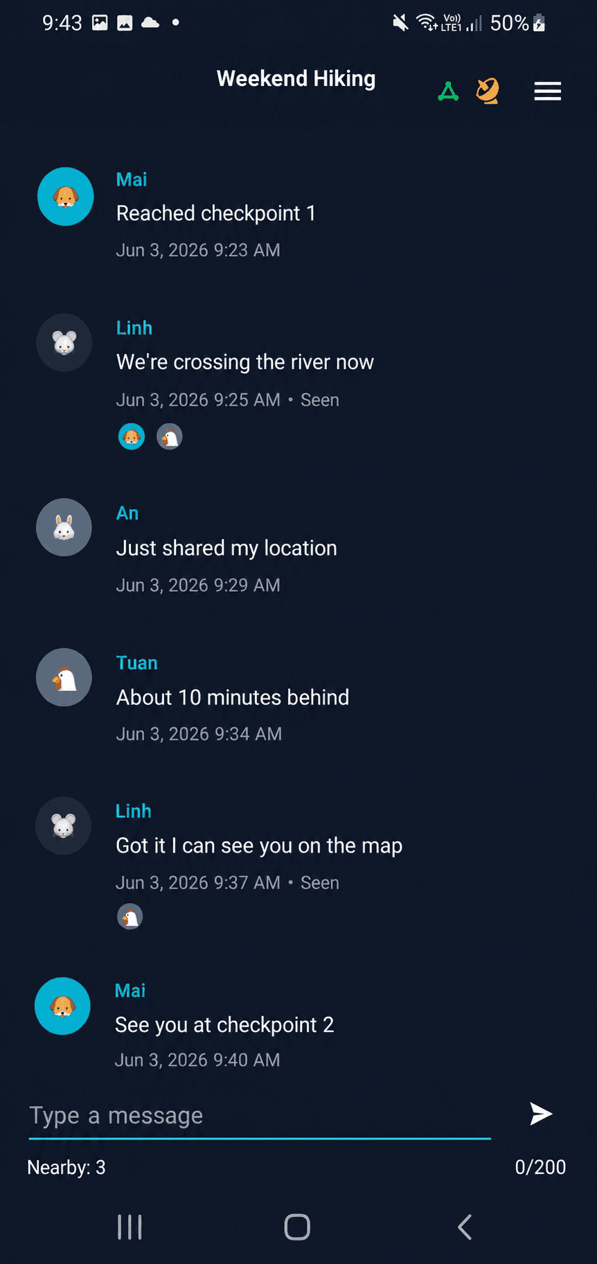 PeerMesh group chat for real-world coordination